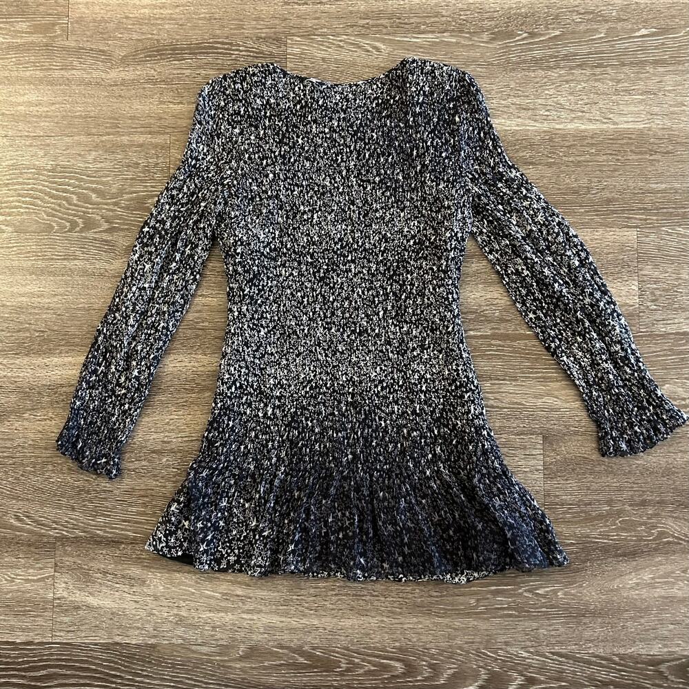 LoveShackFancy Scarlett Silk Mini Dress XS Black White Long Sleeve Smocked EUC - Picture 6 of 11
